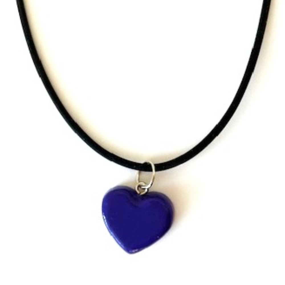 Black Choker Necklace with Purple Heart Pendant
